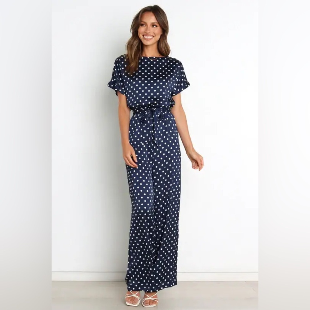 Petal & Pup Laura Jumpsuit Navy Polka Dot, size 2
